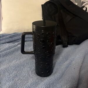 Black Skull Embossed Tumbler with Straw